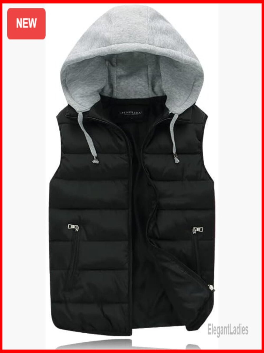 Women's Puffer Vest Hooded Quilted Winter Vest Zipper Pockets Warm Outerwear